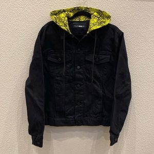 Fashion Nova Hooded Denim Trucker Jacket